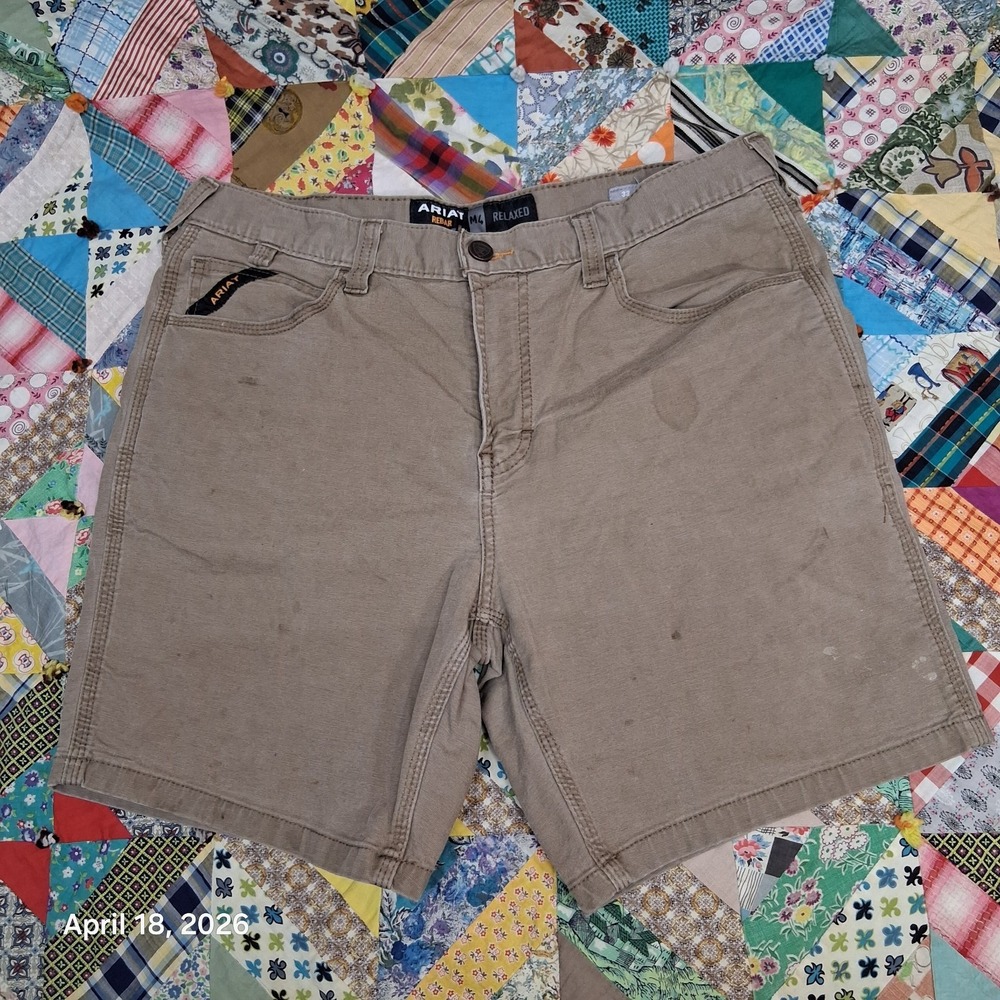 Ariat Rebar M4 Relaxed Fit Canvas Workwear Shorts Mens 33 Field Khaki